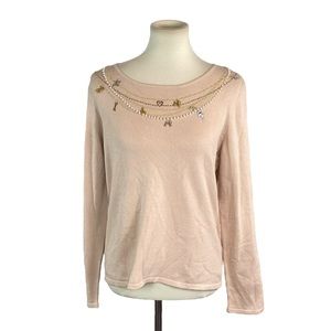 NWT Pink Poodle sweater with faux pearl and dog charm necklace size L